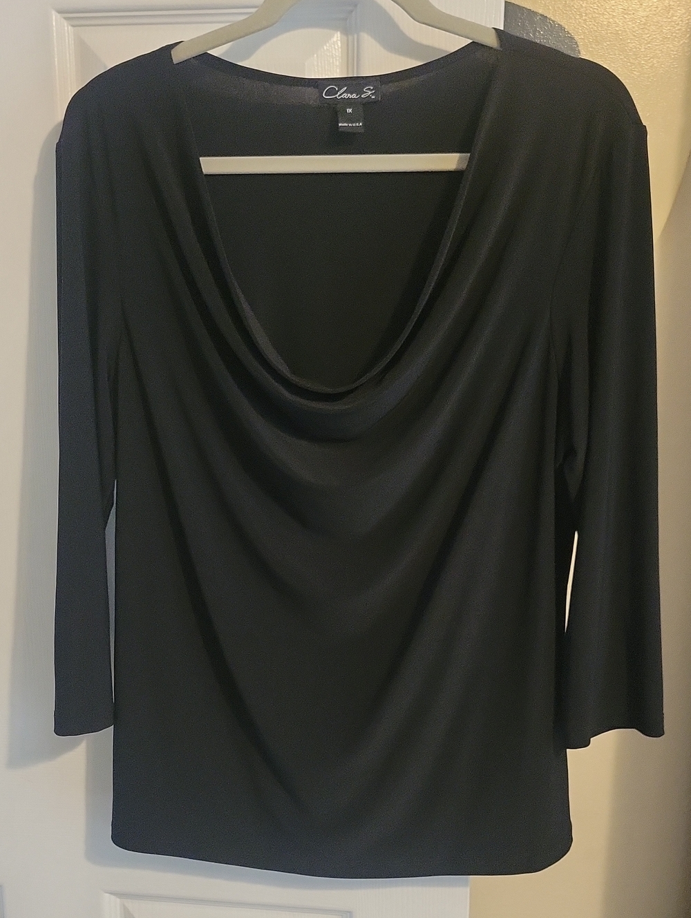 CLARA S. Sz1X Black deep Cowell roll Neck Long Sleeve Lightweight Blouse